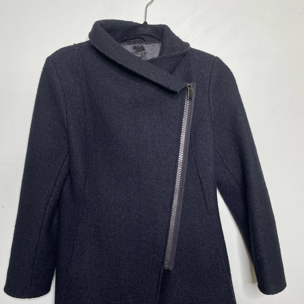 Halogen Wool Coat Jacket Mid Length‎ Asymmetrical Zip Black Petite Warm Winter S - Picture 5 of 13
